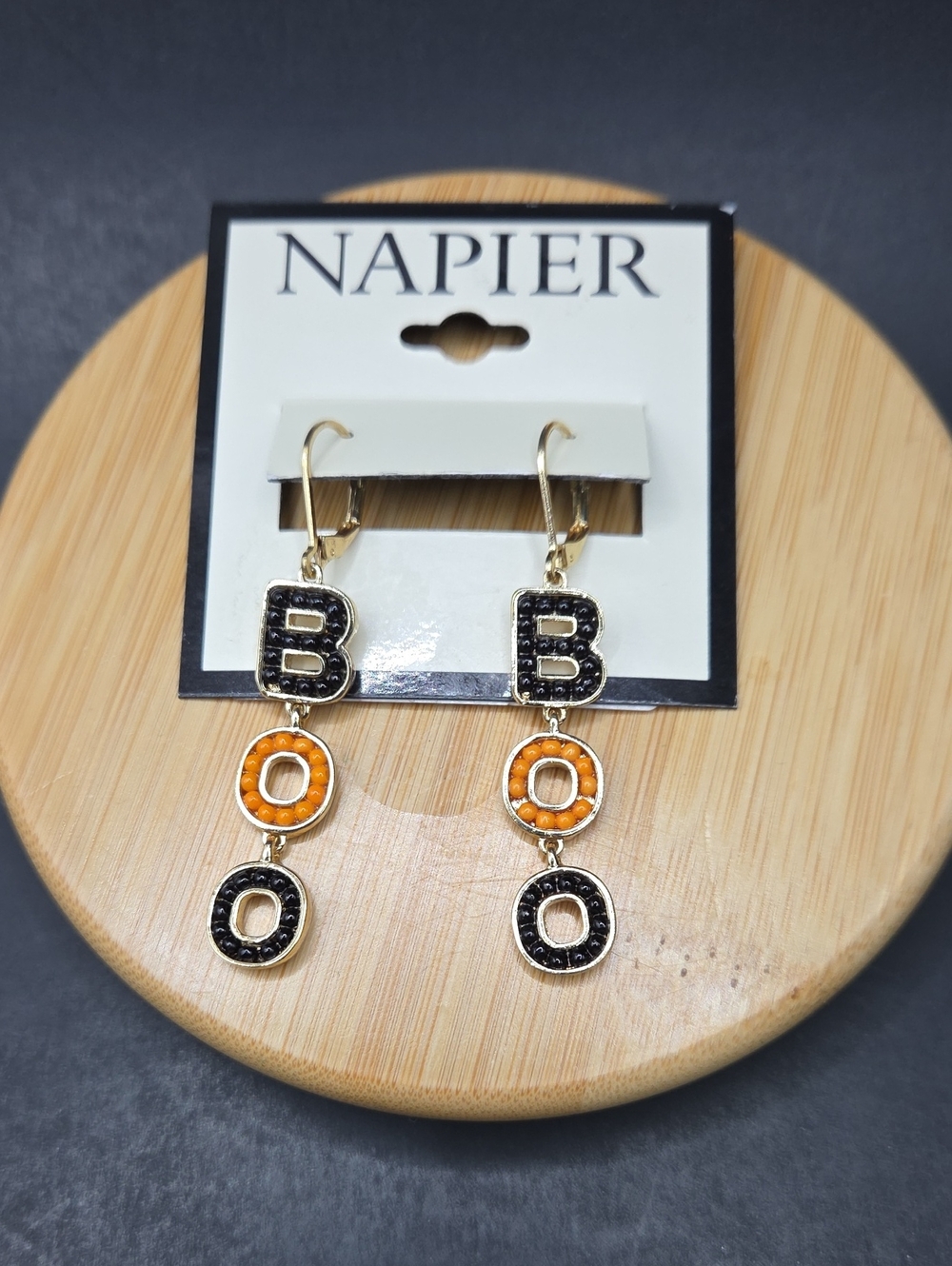 Napier Gold-Tone Black and Orange 'BOO' Drop Earrings